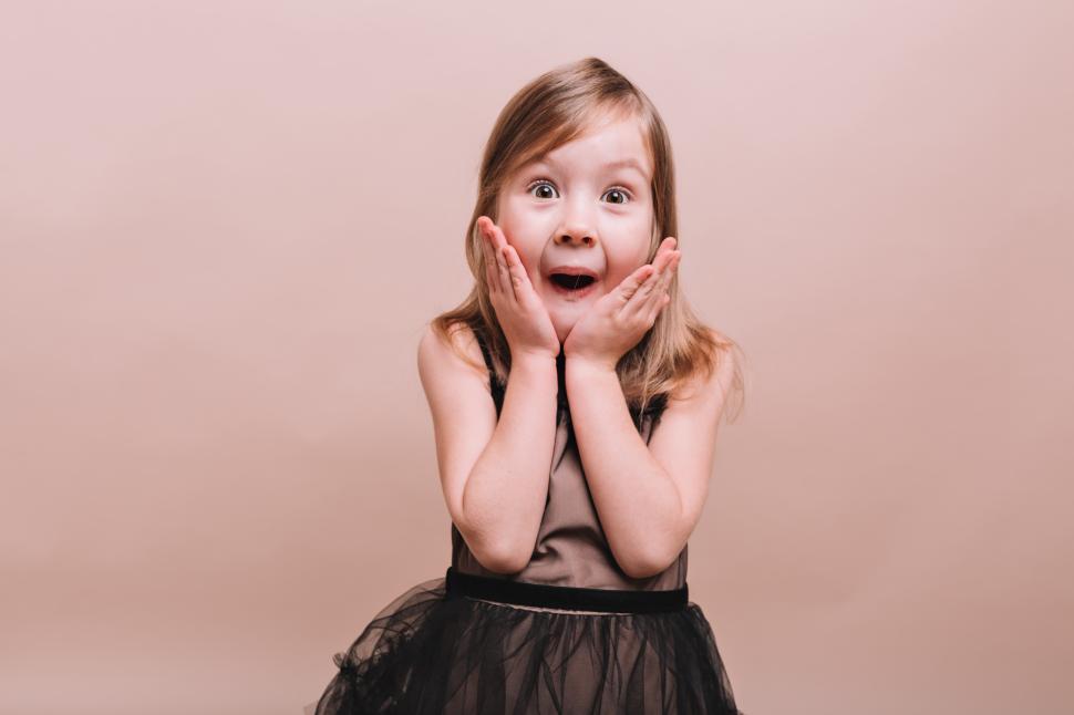 Free Image of Little girl posing with fantastic surprised emotions 