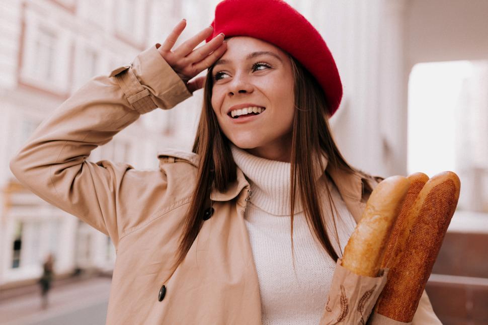 Free Image of Portrait of young attractive french woman in red beret 