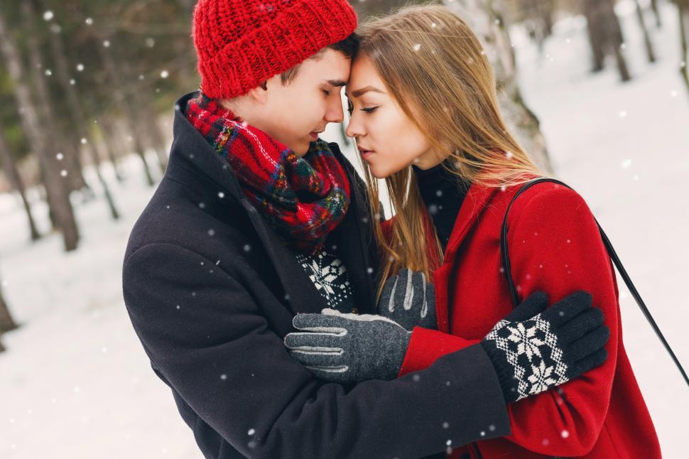 Download Free Stock Photo of Winter portrait of young couple in love 
