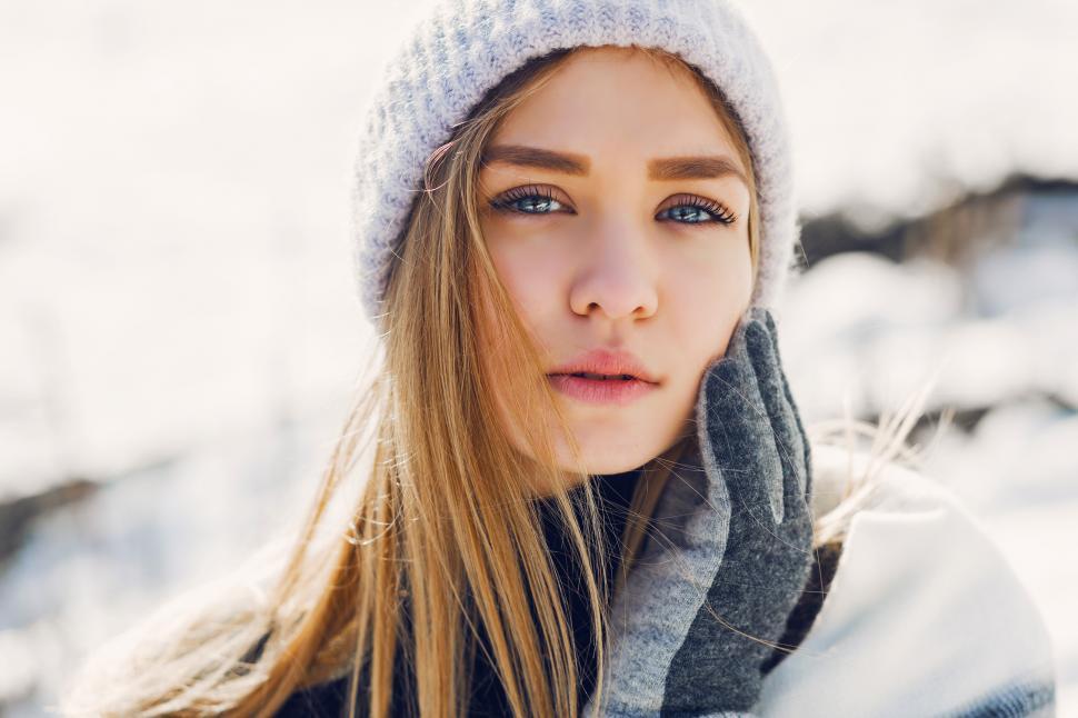 Download Free Stock Photo of Winter lifestyle portrait of young blonde lady 