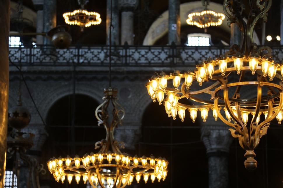 Download Free Stock Photo of Light Fixtures in the Hagia Sophia Grand Mosque, Istanbul 