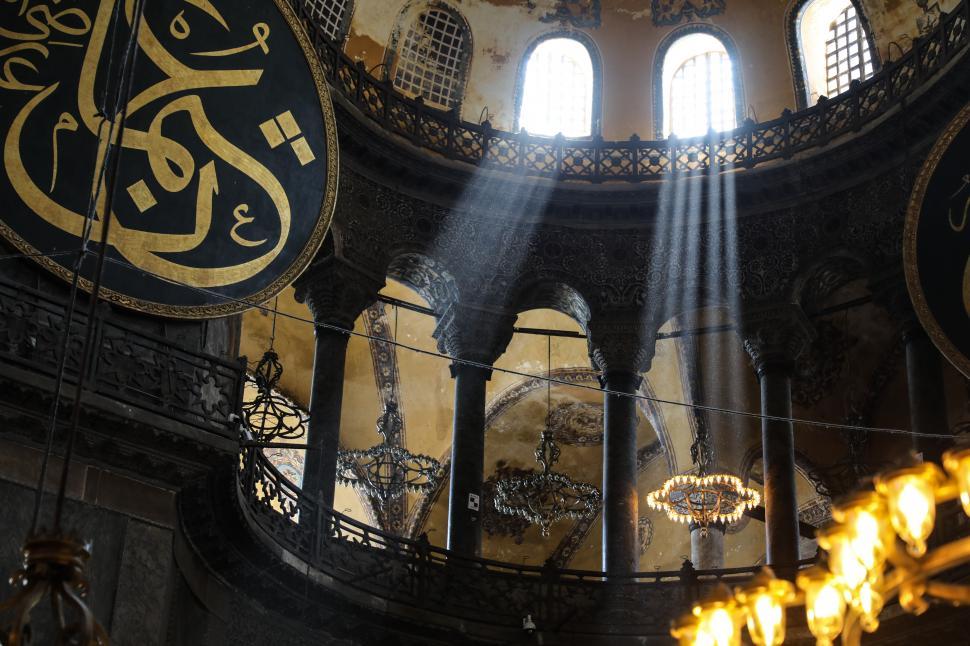 Free Image of Light beams through windows of Hagia Sophia Grand Mosque 