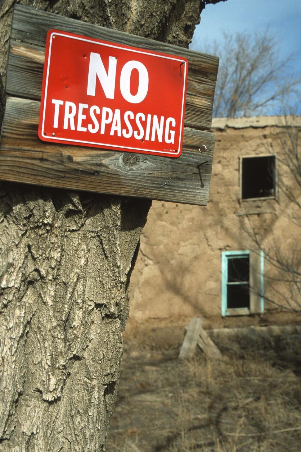 Free Image of No Trespassing sign nailed to a tree 