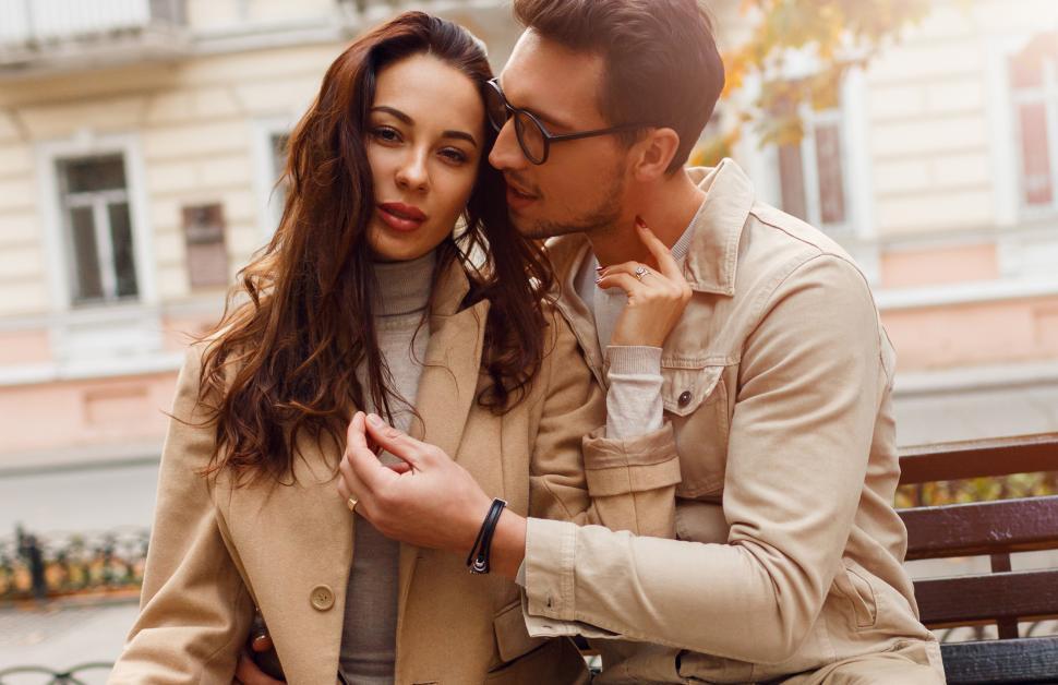 Free Image of Stylish couple in love posing outdoor 