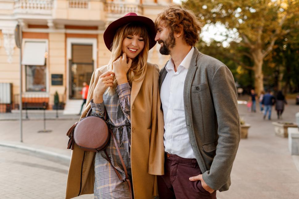 Free Image of Stylish couple in love spending romantic holidays in European city 