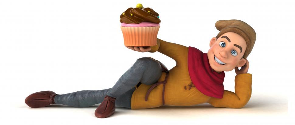 Free Image of Medieval man reclining with cupcake 