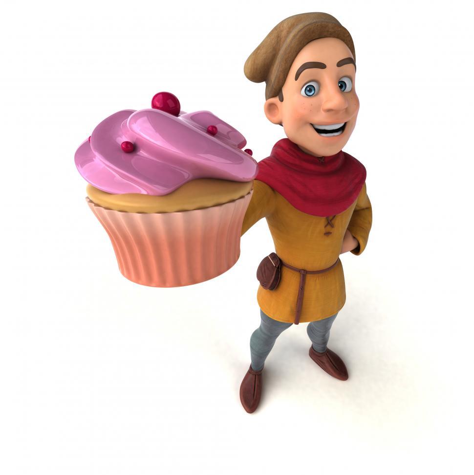 Free Image of Medieval man with pink frosted cupcake 