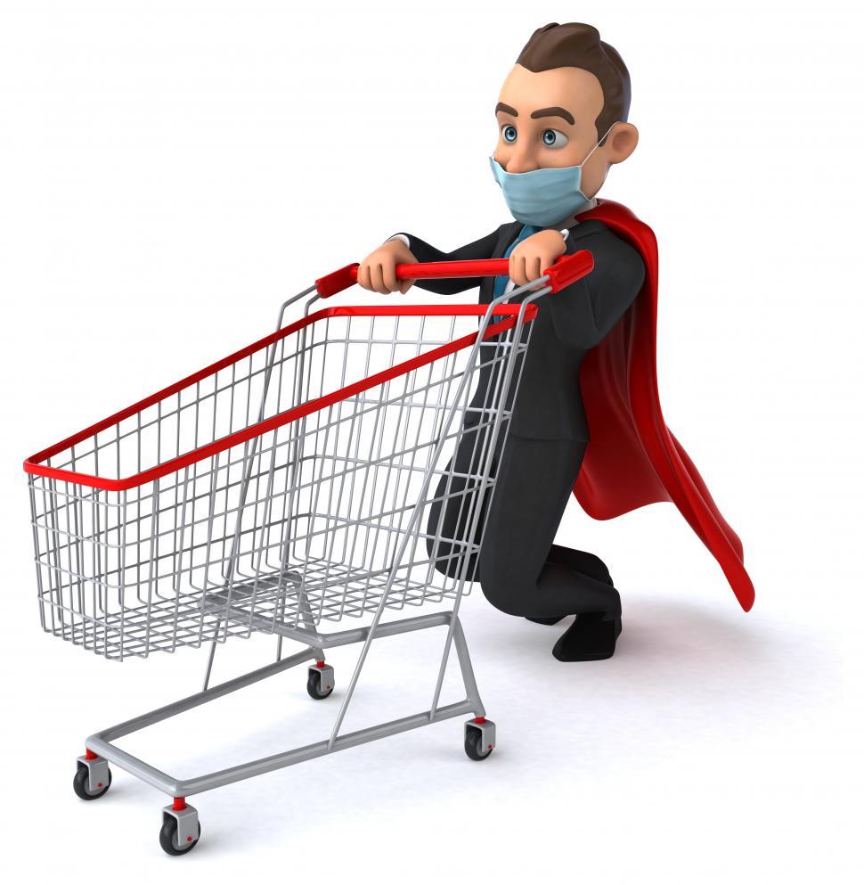 Free Image of Businessman with a mask and cart 