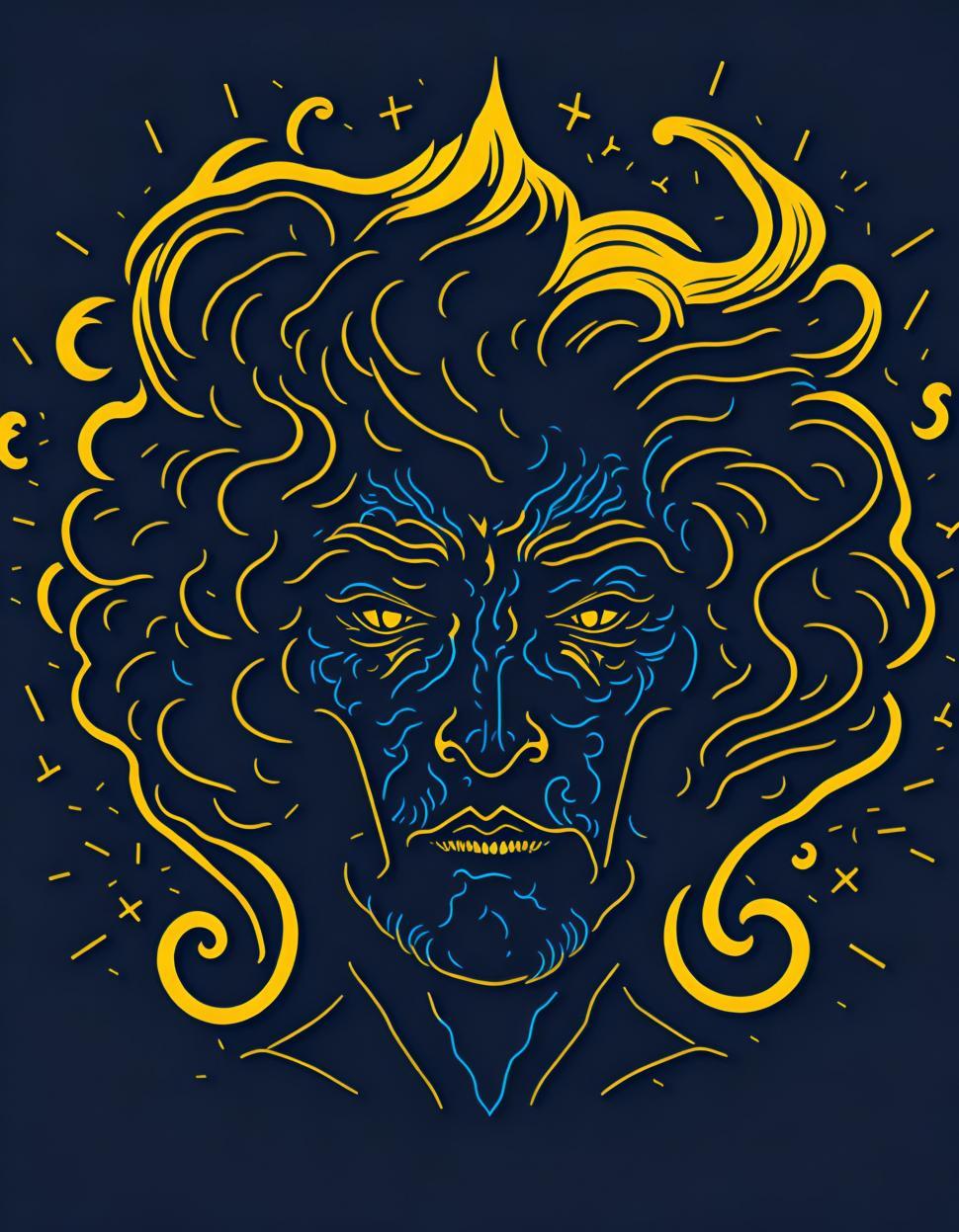Free Image of Blue and Yellow Drawing of a Mans Face 