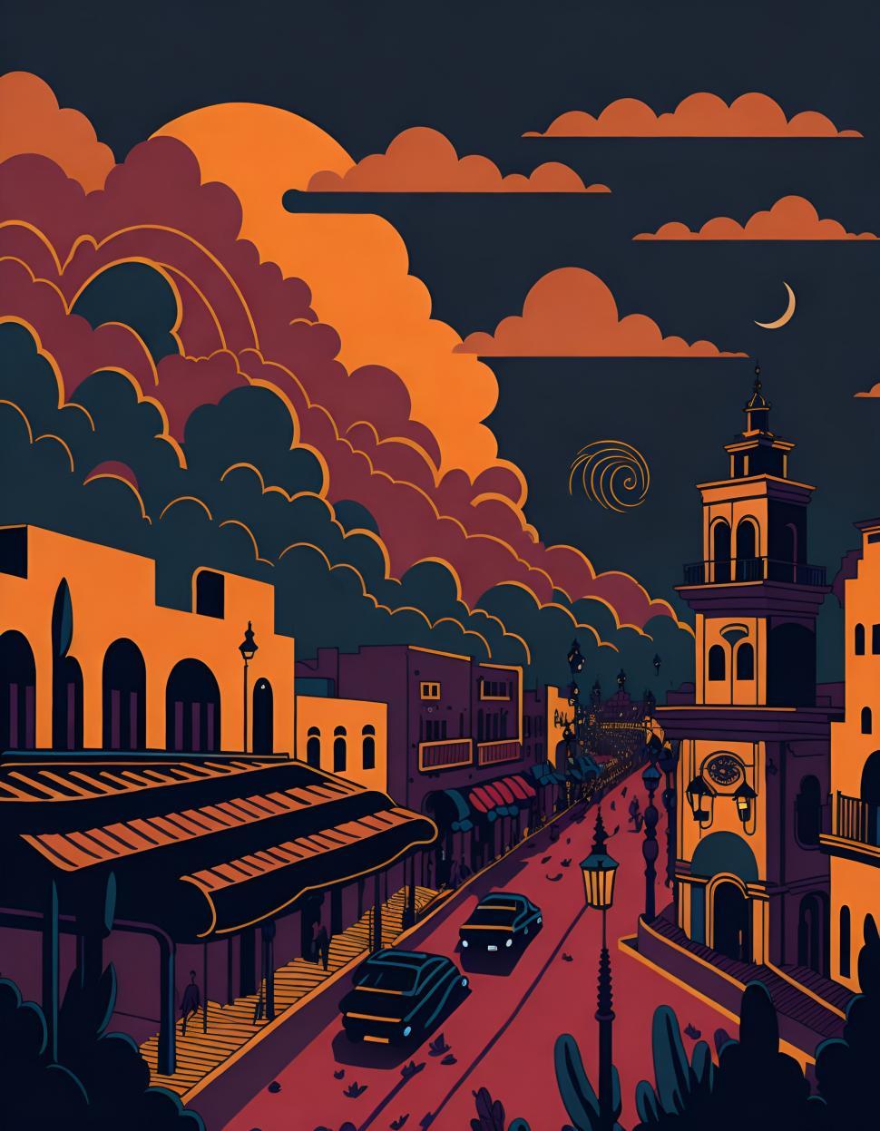 Free Image of Night Painting of a City Street 