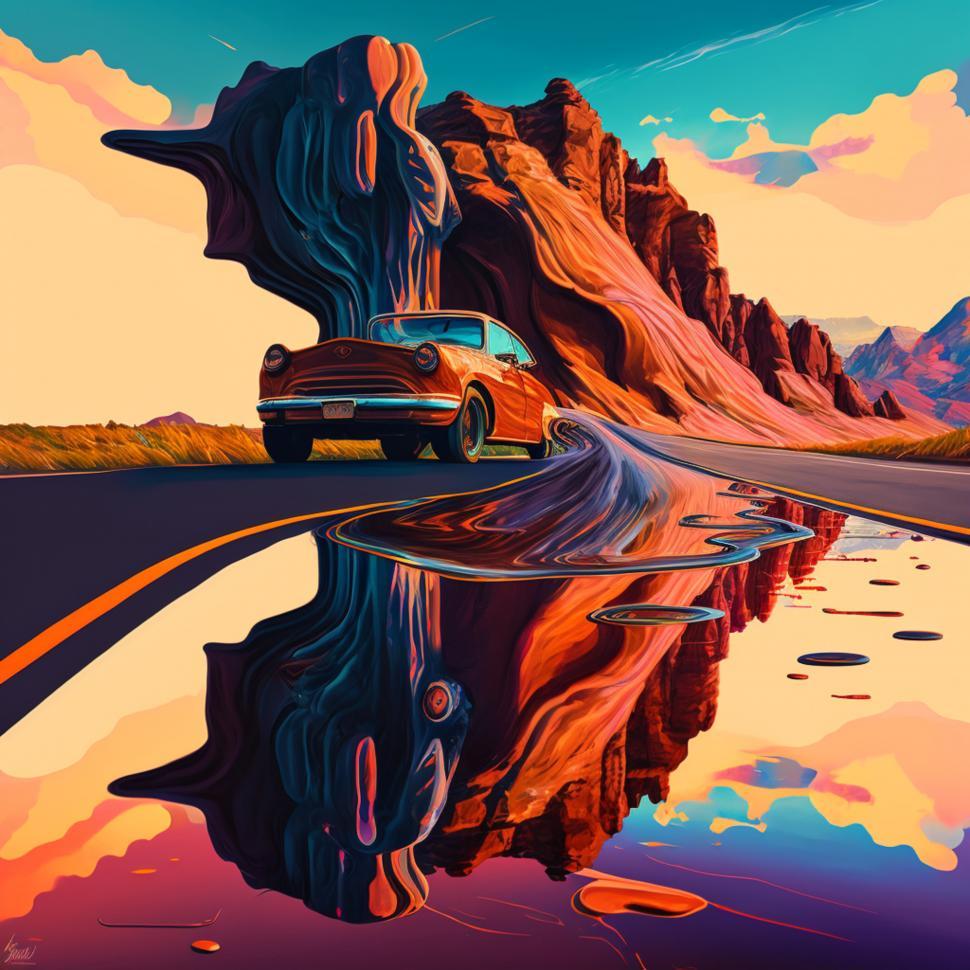 Free Image of Car Driving on Road With Mountains in Background 