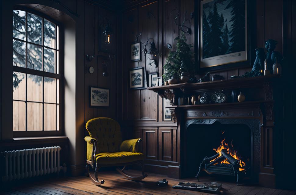 Free Image of Old house interior and fireplace 