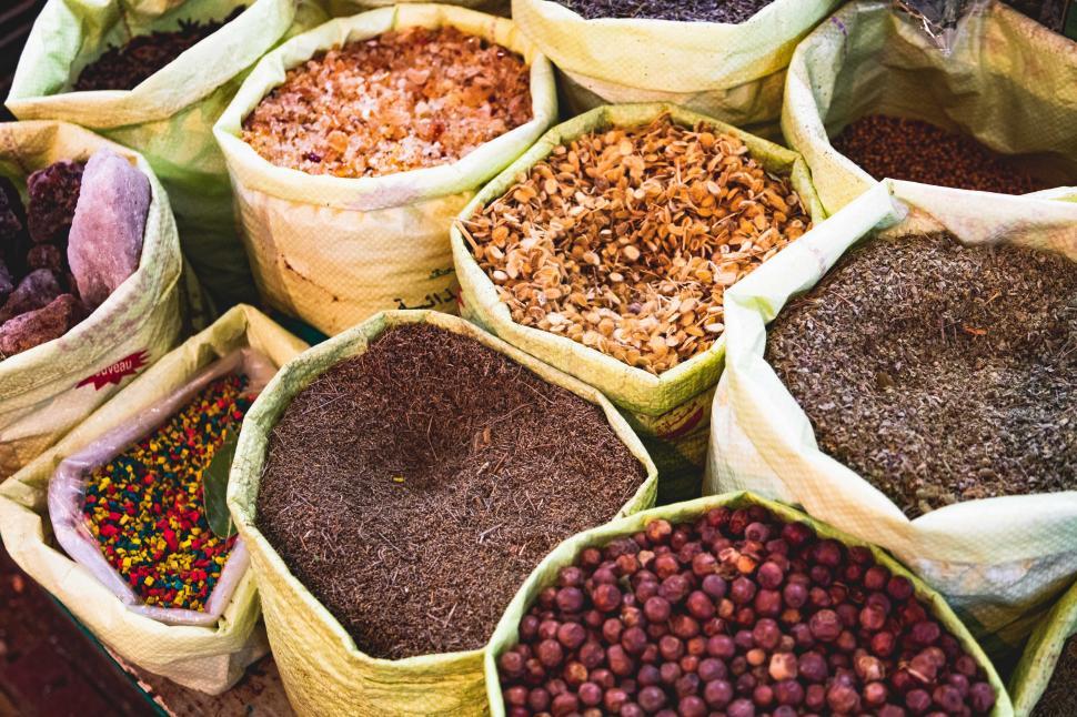 Free Image of variety of spices in a market 