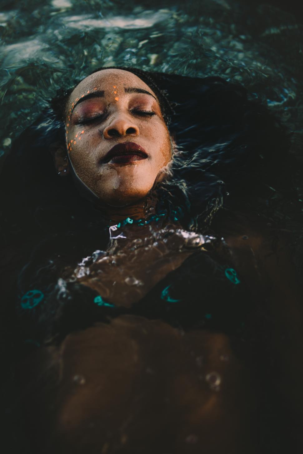 Free Image of black woman submerged in the water 