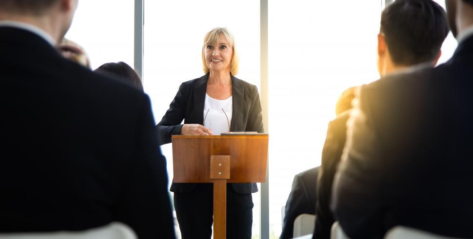 Free Image of Businesswoman giving a presentation in conference room 