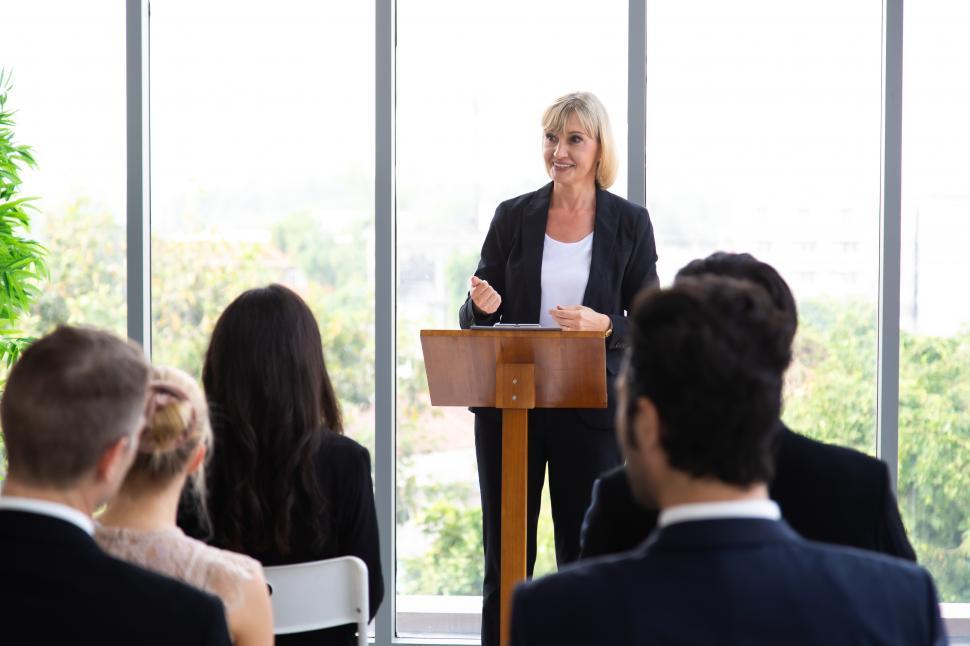 Free Image of Senior businesswoman speaker giving a presentation 