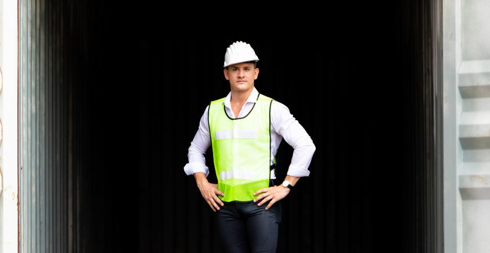 Free Image of Supervisor wearing hard hat in dark container 