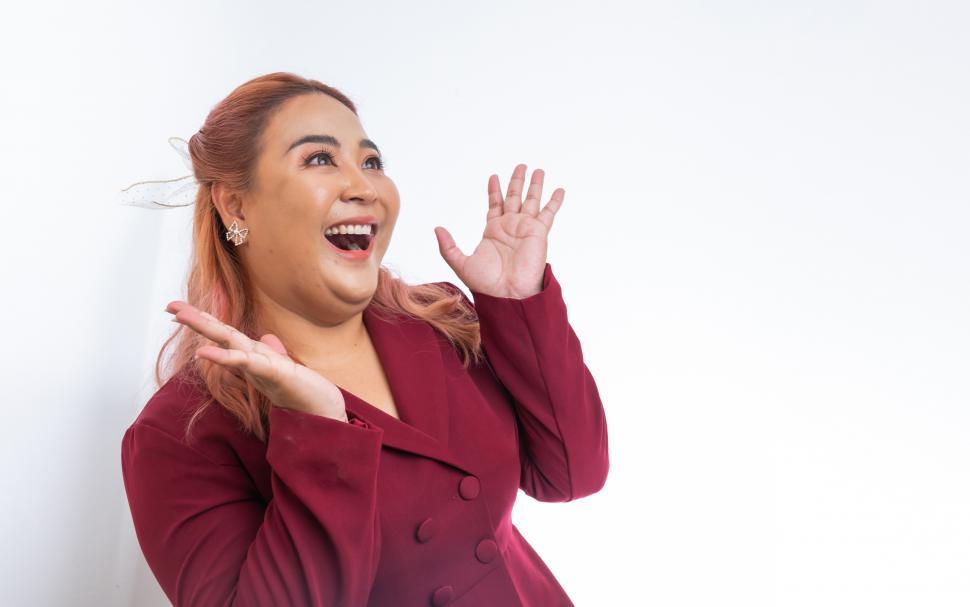 Free Image of Exited and surprised asian woman on white background 