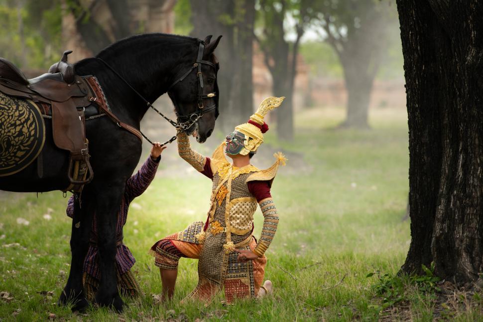 Free Image of Khon Thai dance. His name is Wirun Chambang and a horse named Nilphahu. 