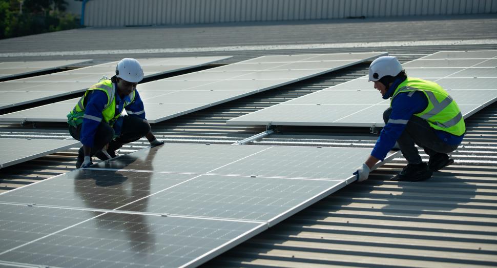 Free Image of Workers install solar panels 