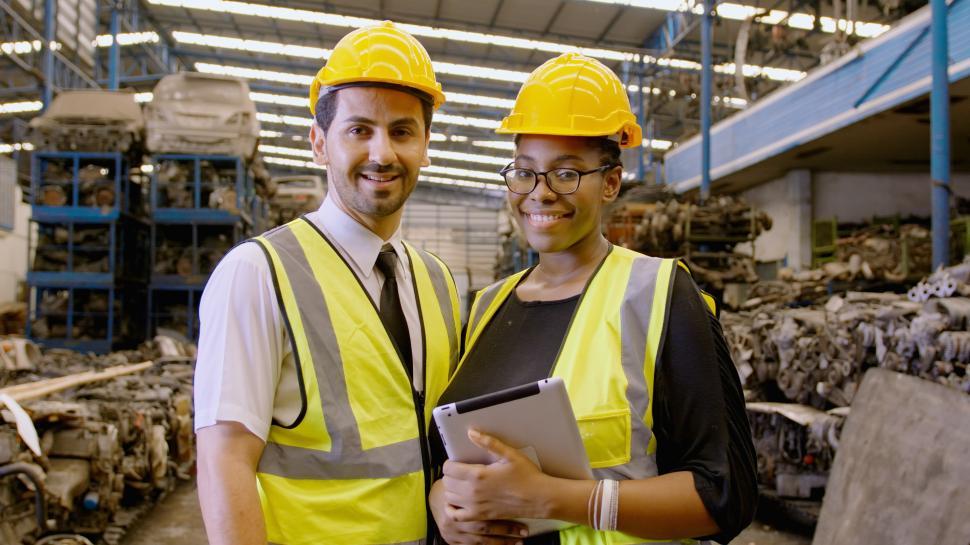 Free Image of Engineers in heavy industrial parts factory 