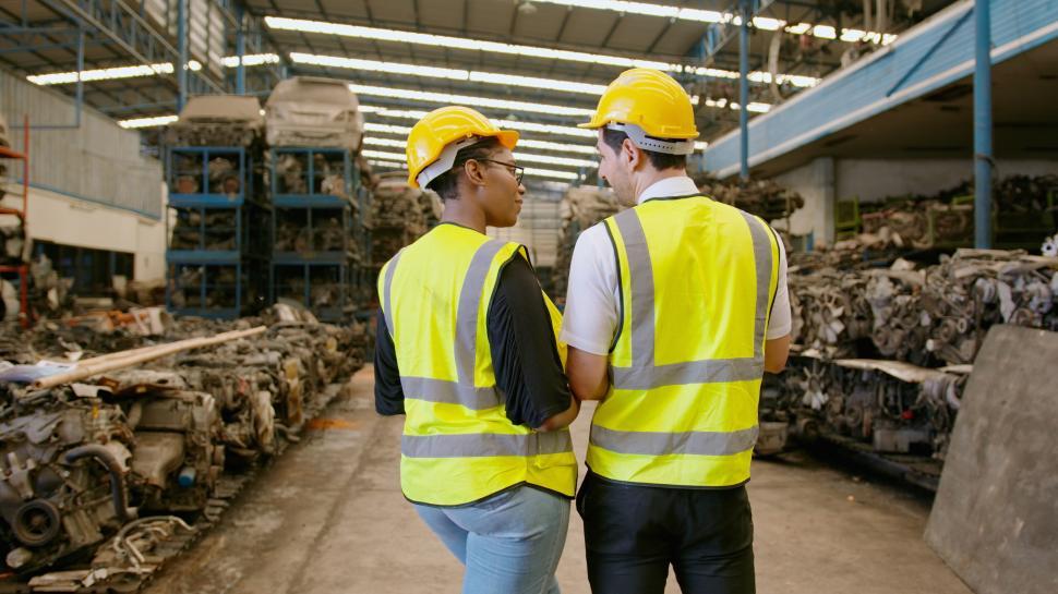 Free Image of Engineers are working in heavy industrial recycling plant 