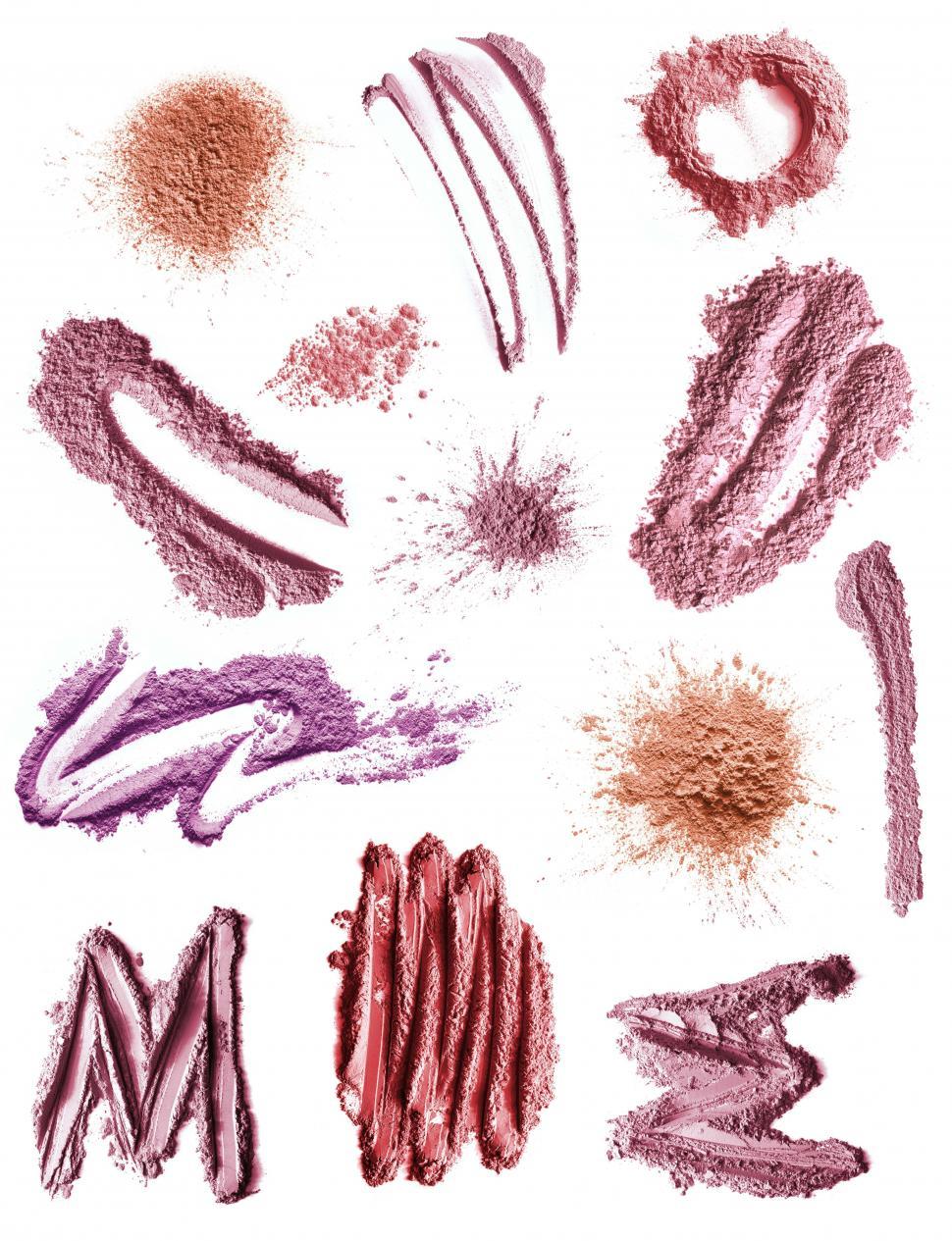 Free Image of various tints of spilled blush on white, separate blush 