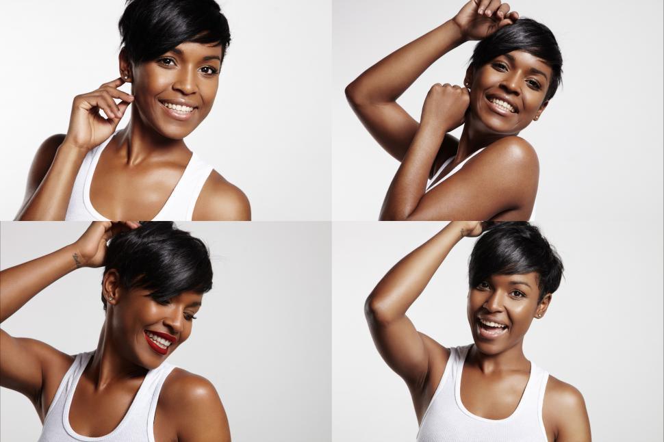 Free Image of set with a 4 images of a happy black woman 