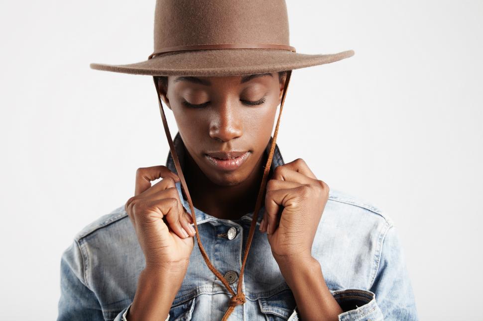 Free Image of front view portrait of black woman in western hat 