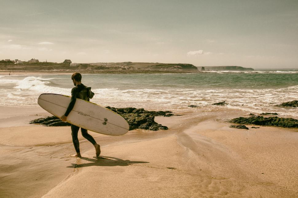 Free Image of Cornwall Surfer Beach Free Stock Photo 