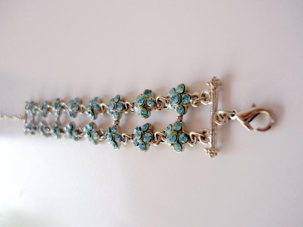 Free Image of Silver Bracelet With Blue Flowers 