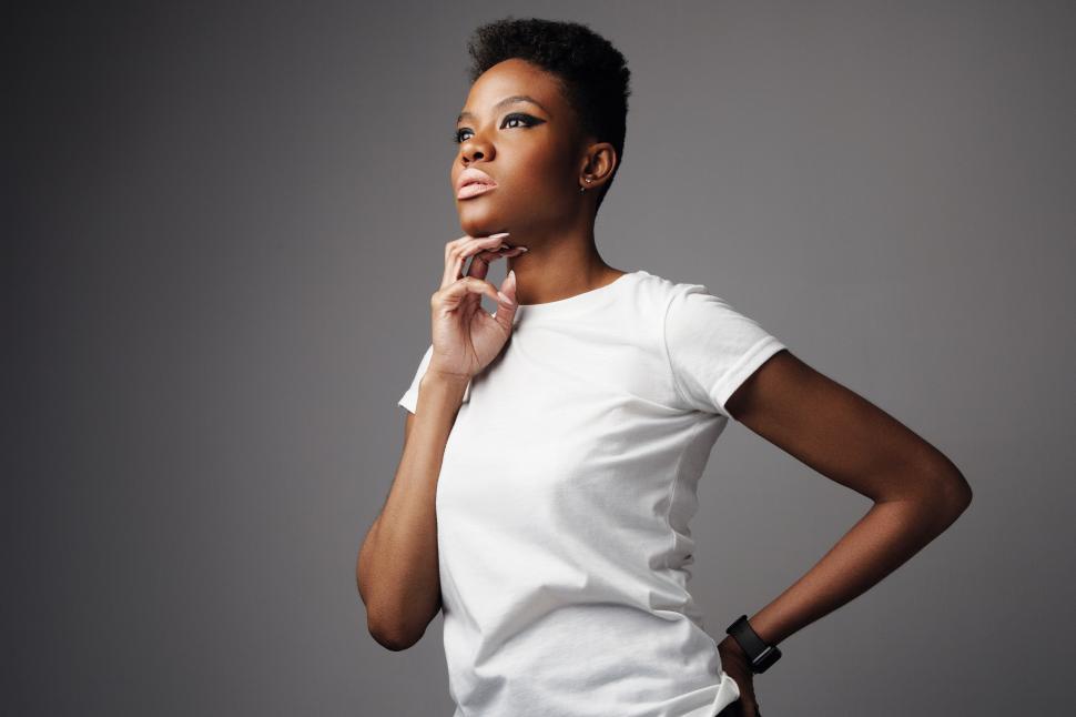 Free Image of black woman with short haircut and rock style makeup 