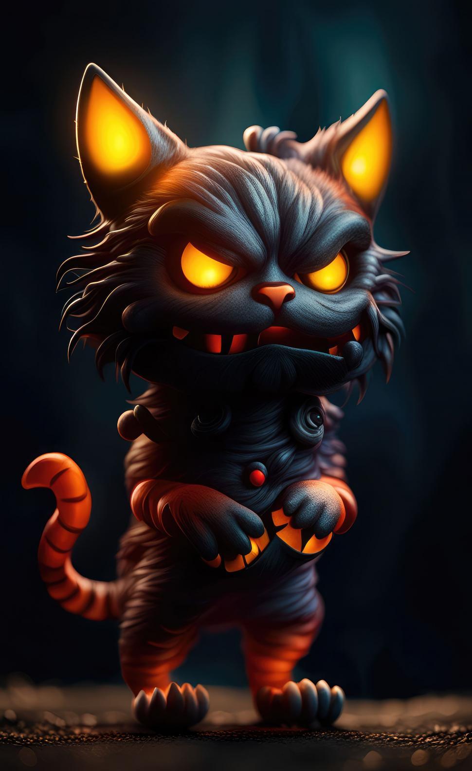 Free Image of Spooky halloween monster poster illustration Crazy spooky halloween cat monster 