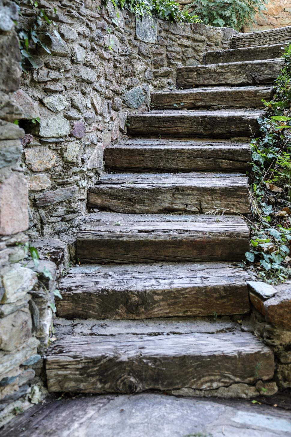 Free Image of Flight of rough wooden steps 