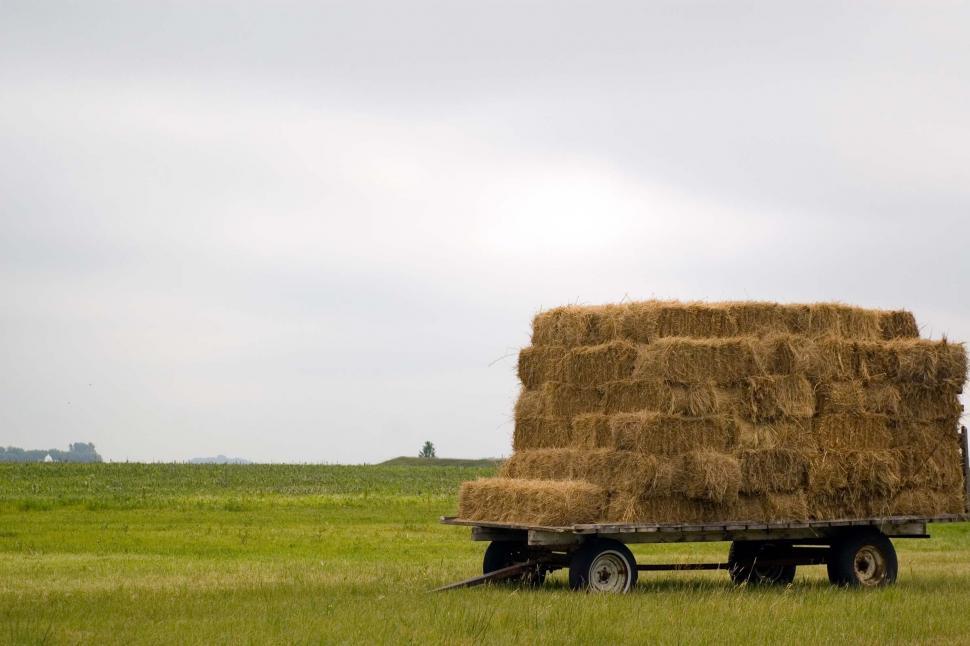 Free Image of Truck With Hay Trailer in Field 