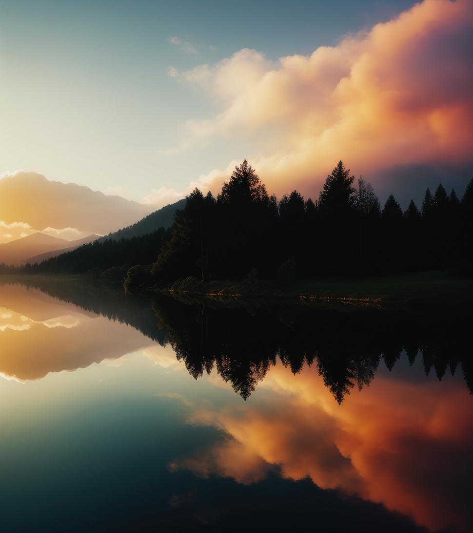 Free Image of Sunset landscape lake reflections  