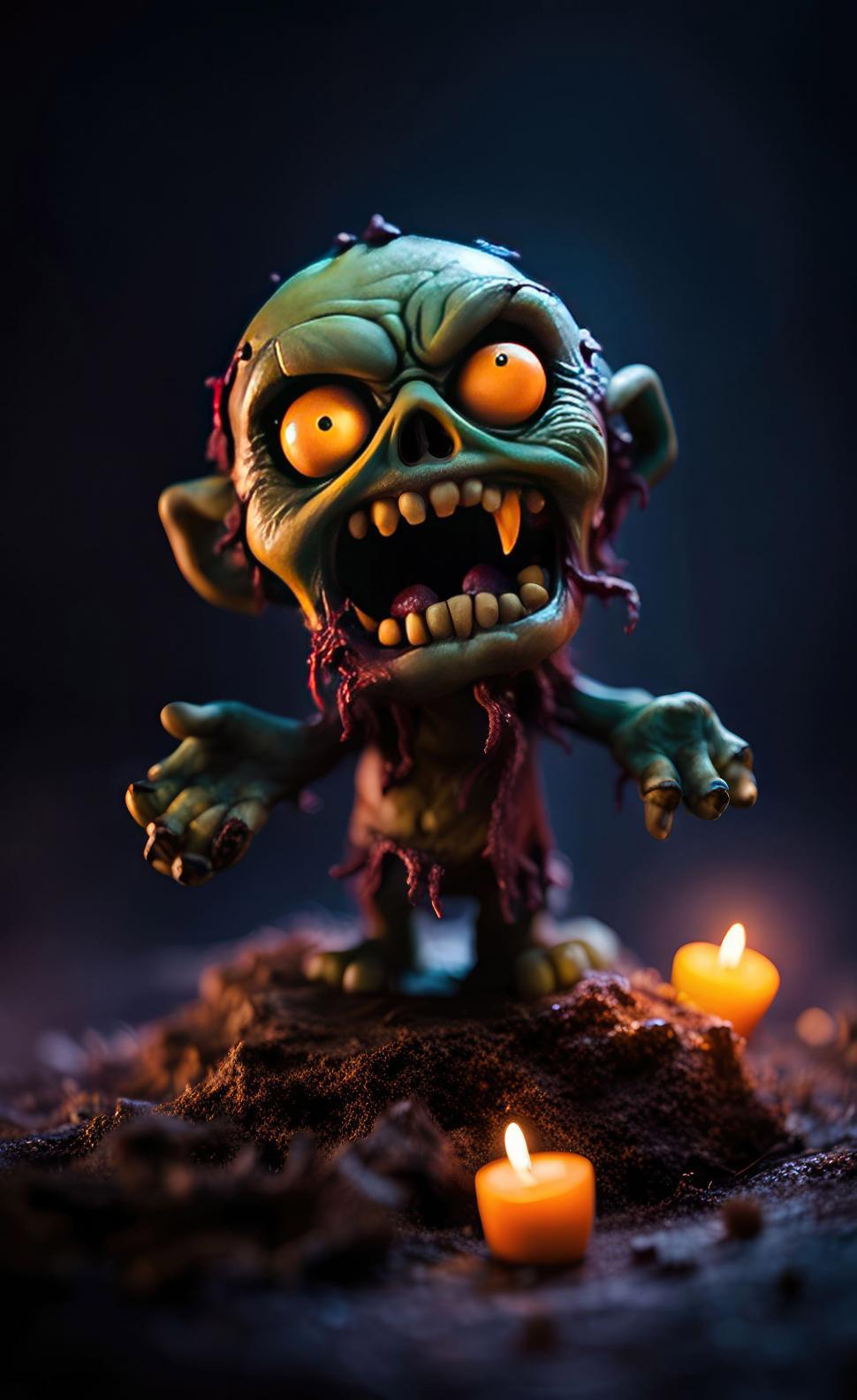Free Image of Spooky halloween zombie monster with candles 