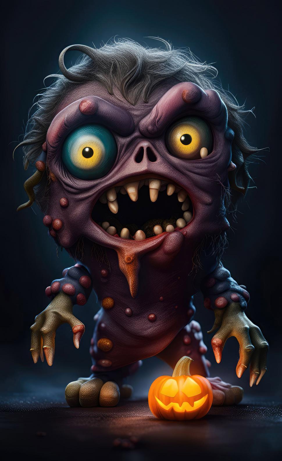 Free Image of Spooky halloween zombie monster with pumpkin 