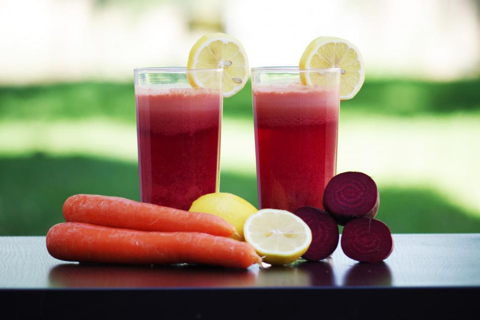 Free Image of Two glasses of juice and vegetables 