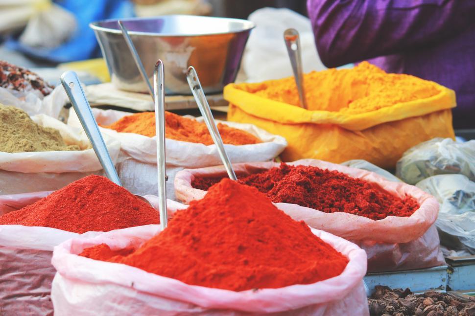 Free Image of A group of bags of spices 