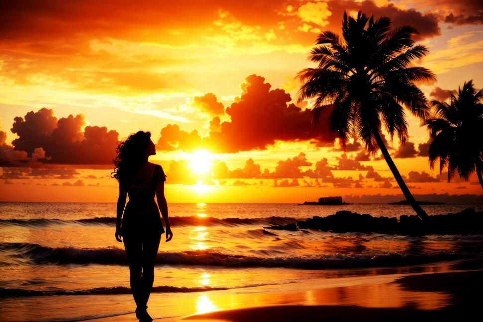 Free Image of Woman's silhouette on sunset beach  