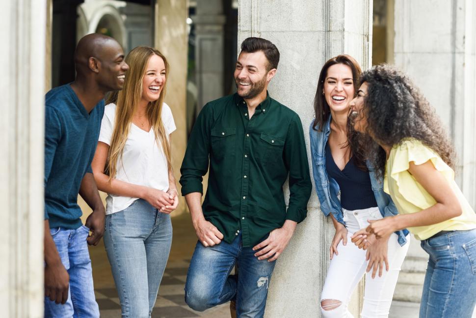 Free Image of Multi-ethnic group of friends having fun together in urban background 