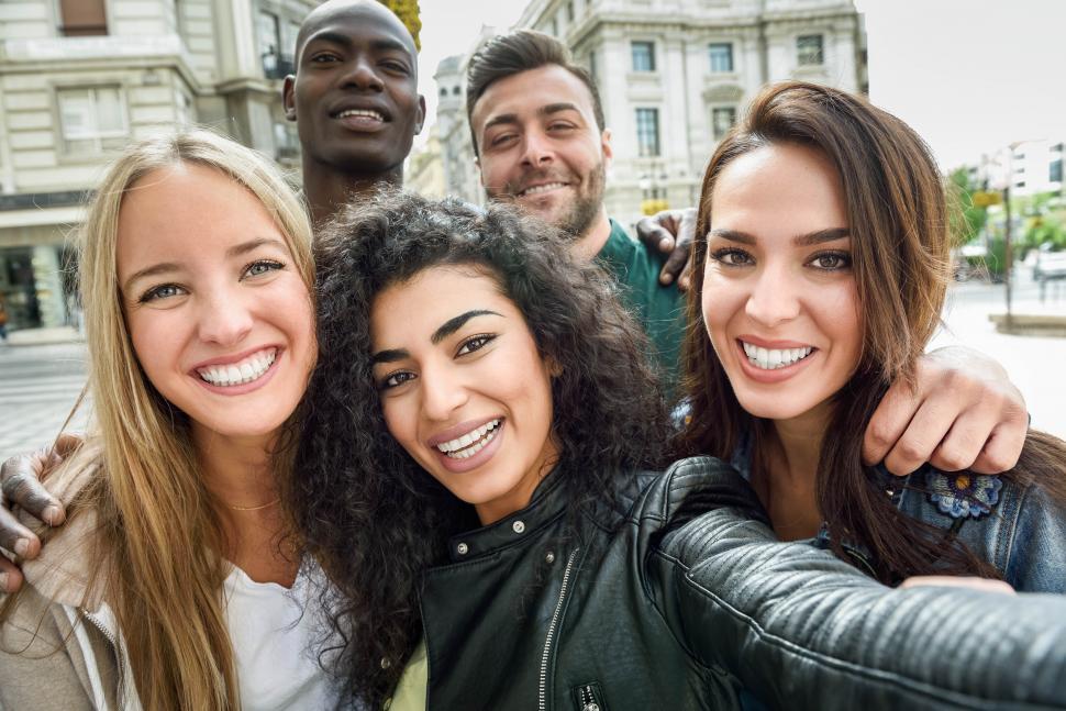 Free Image of Multiracial group of young people taking selfie 