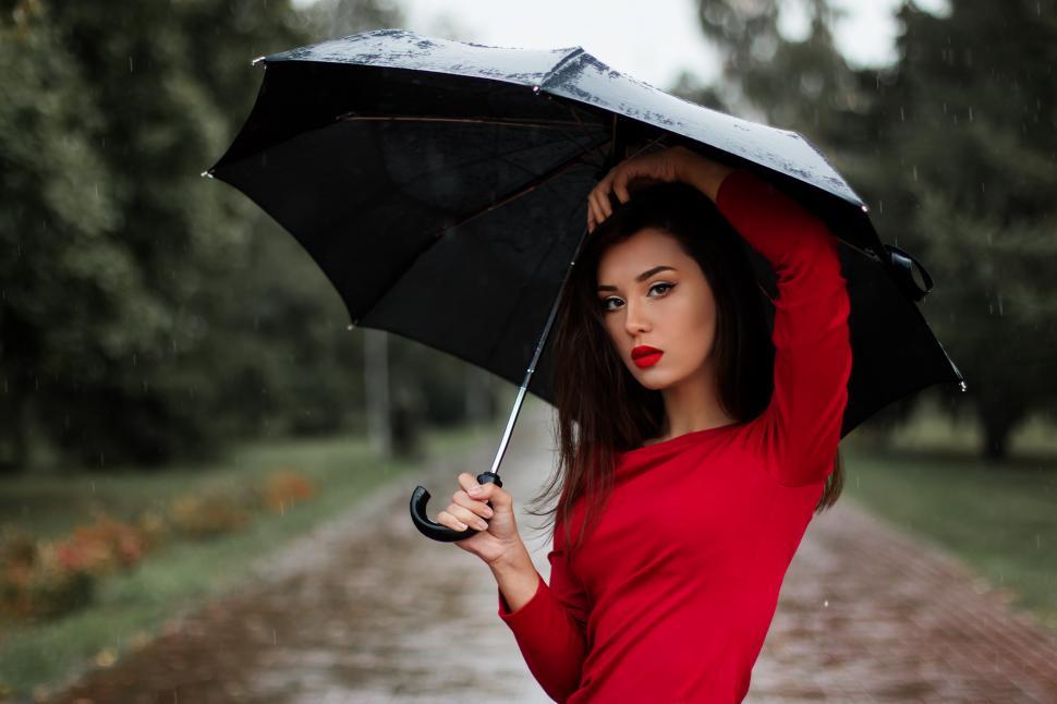 Free Image of A woman holding an umbrella 