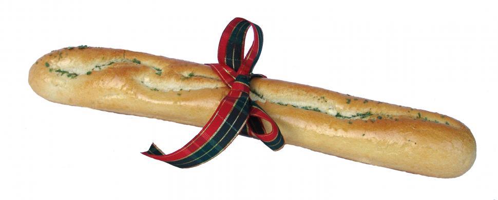 Free Image of Long Loaf of Bread Wrapped in Ribbon 