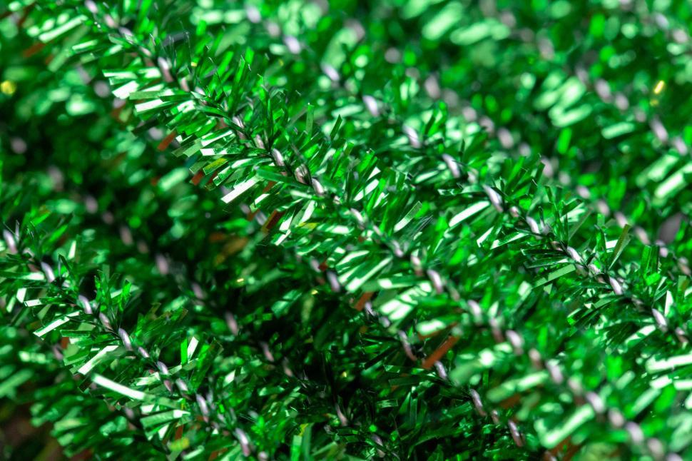 Free Image of A close up of a green and silver tinsel 