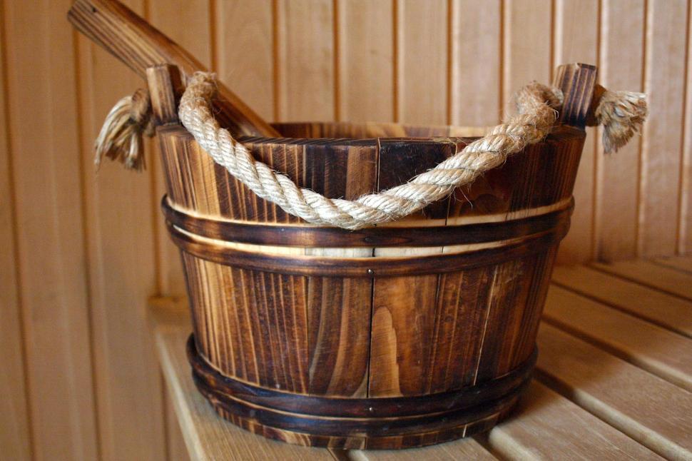 Free Image of A wooden bucket with a rope handle 