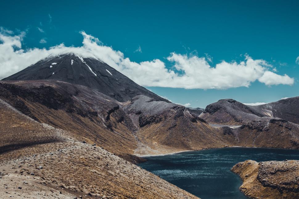 Free Image of A lake surrounded by mountains 