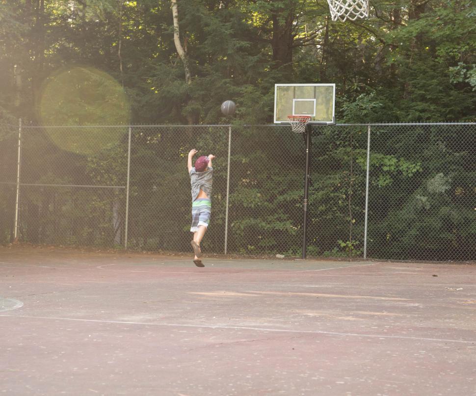 Free Image of A man jumping to shoot a basketball 