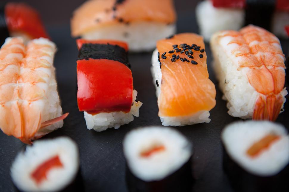 Free Image of A close up of sushi 
